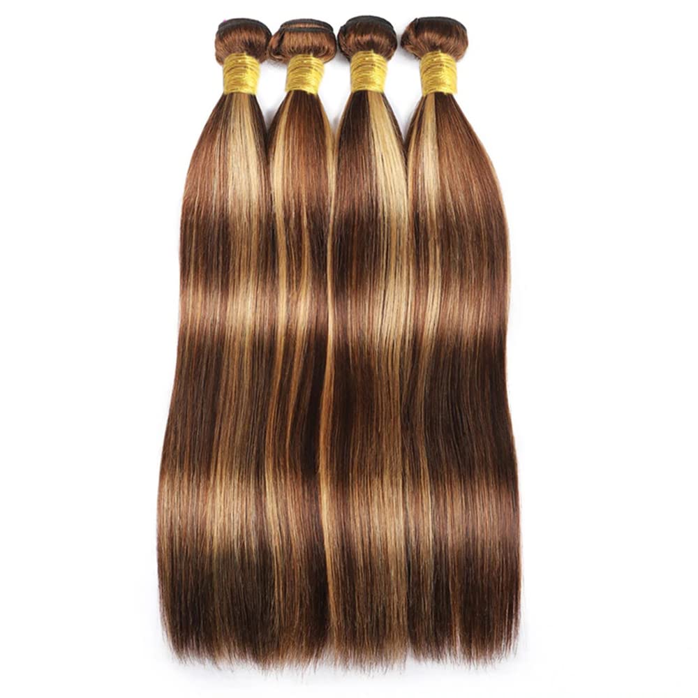 Tissage Cheveux Vierge Human Hair Straight 7A Chatain Méché Blond P4/27 100 Gr