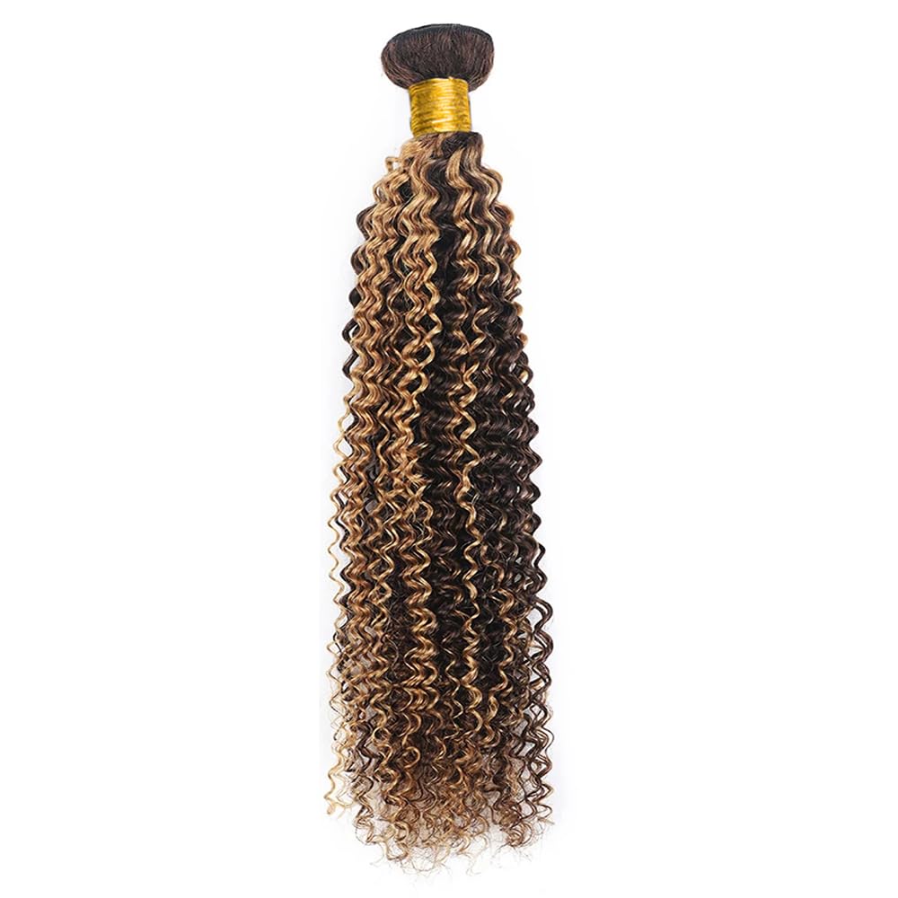 Tissage Cheveux Vierge Human Hair Kinky Curly 7A Chatain Méché Blond P4/27 100 Gr